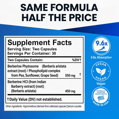 Ultimate Berberine Phytosome – Dual Action Formula with Phytosome Plus Botanical Extract, 30 Servings