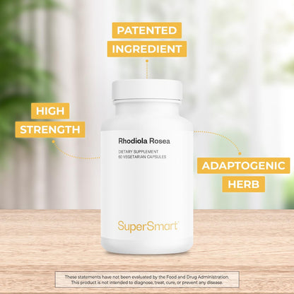 Supersmart Rhodiola Rosea 600mg per Day (Patented & High Strength) - Rhodiolife Rhodiola Supplement - Wild-Crafted - Rosavins 5%, Salidroside 1.8% | Non-GM & Gluten-free - 60 Vegetarian Capsules