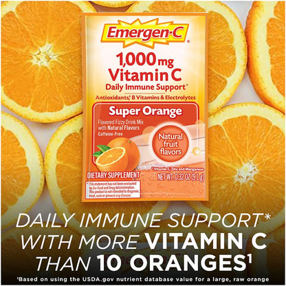 Emergen-C 1000mg Vitamin C Powder for Immune Support, Super Orange, 30 Sachets