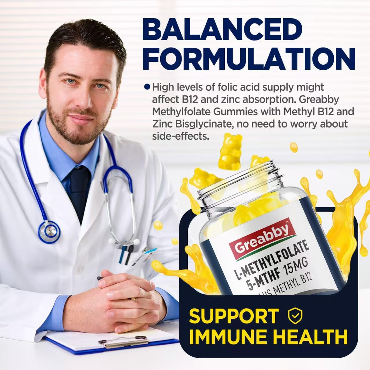 L Methylfolate Gummies, 5-MTHF 15 mg with Methyl B12 1000 mcg, Sugar-Free, 60 Gummies - görsel 2