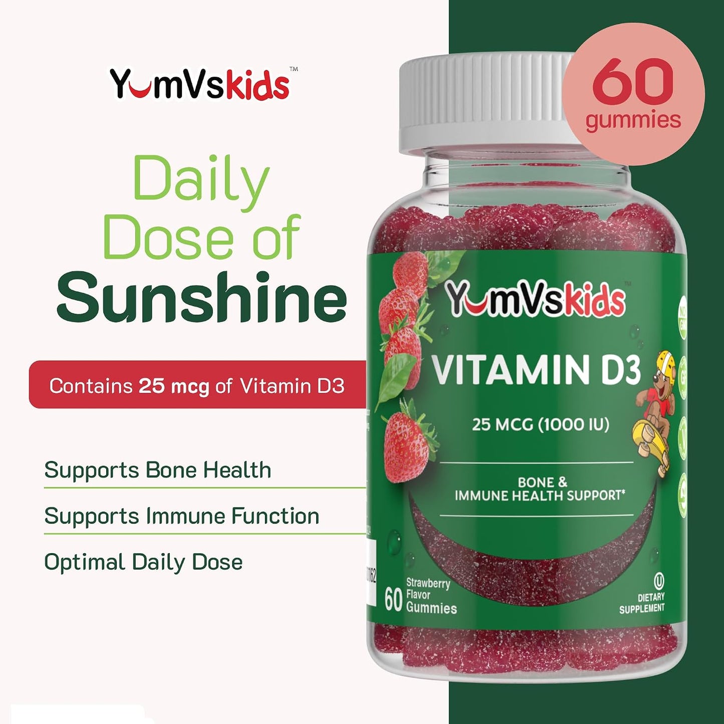 YUM-V's Chewable Vitamin D Gummies for Children - 1000 IU Vitamin D3 - 60 Gummies - görsel 4