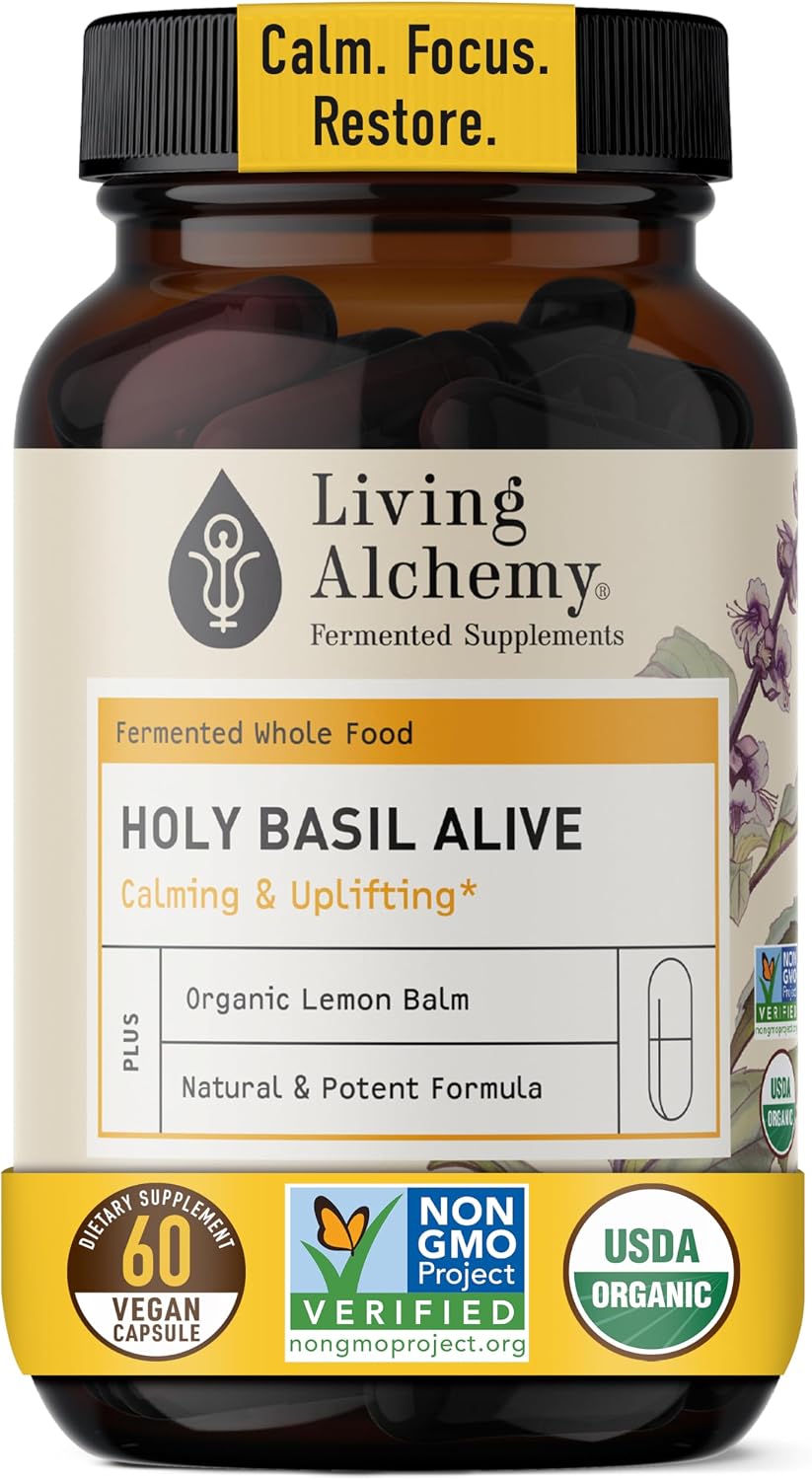 Living Alchemy Fermented Holy Basil with Lemon Balm - Vegan, Non-GMO - 60 Capsules - görsel 1