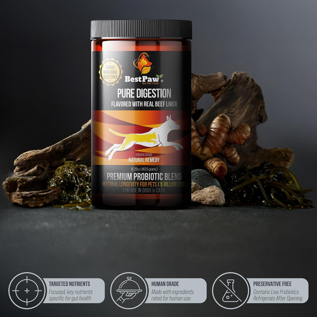 Best Paw Nutrition Probiotics for Dogs – Digestive Enzymes & Probiotic Powder with Pumpkin, Turmeric, Prebiotic FOS, Beef Liver Flavour (454 g) - görsel 8
