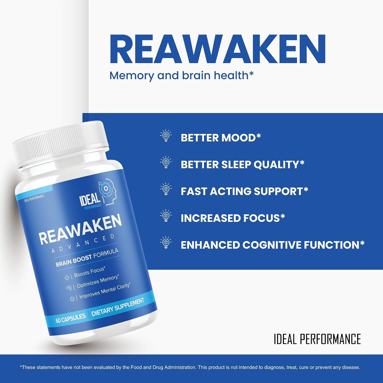 Reawaken Brain Boost Supplement for Memory Advanced Formula (3 Pack - 180 Capsules) - görsel 2