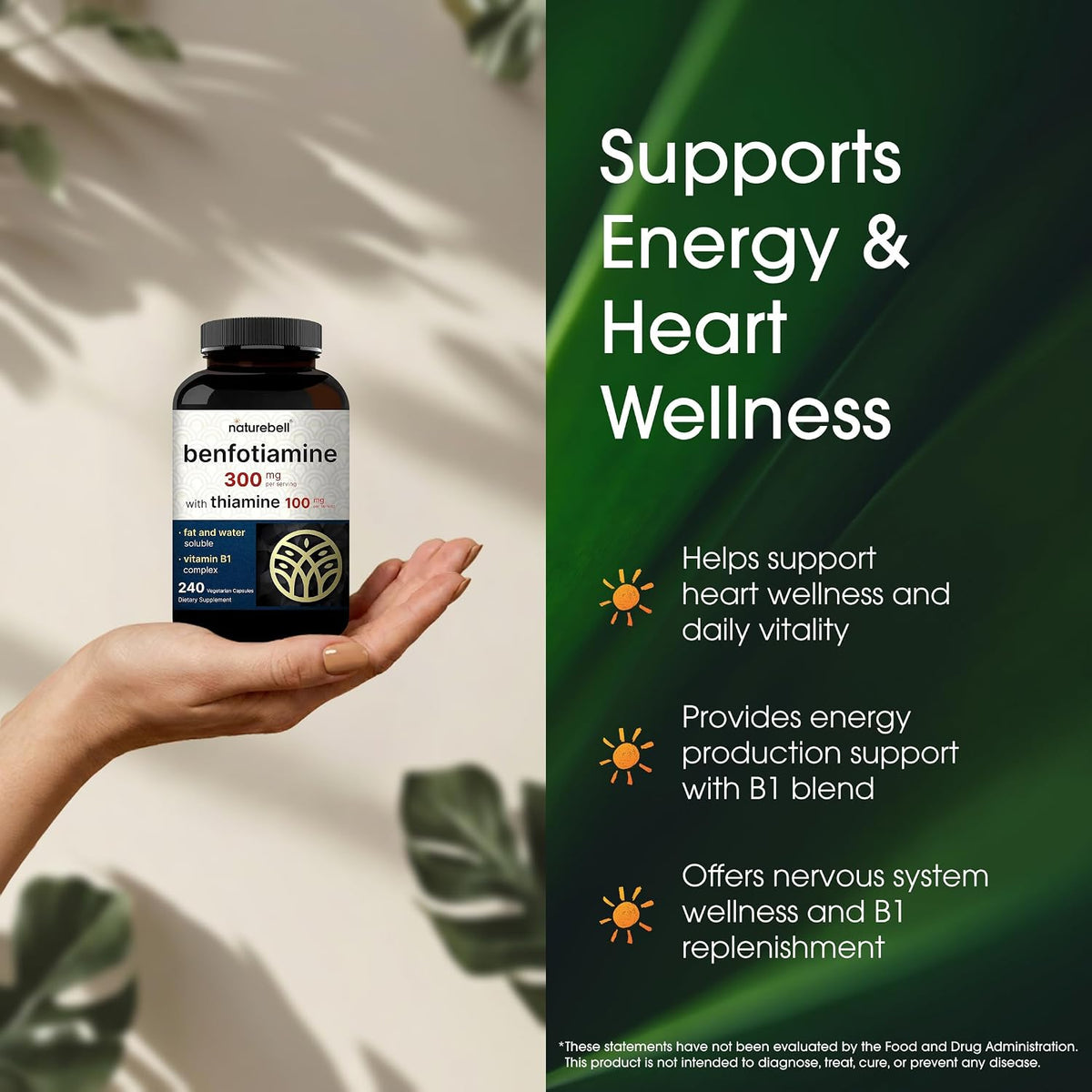 NatureBell Benfotiamine with Thiamine - 240 Vegetarian Capsules - 300mg Benfotiamine & 100mg Thiamine - Vitamin B1 Complex - görsel 4