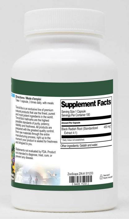 Extra Strength Black Radish Root 4:1 Extract - 450 mg (100 Capsules) - Pack of 3