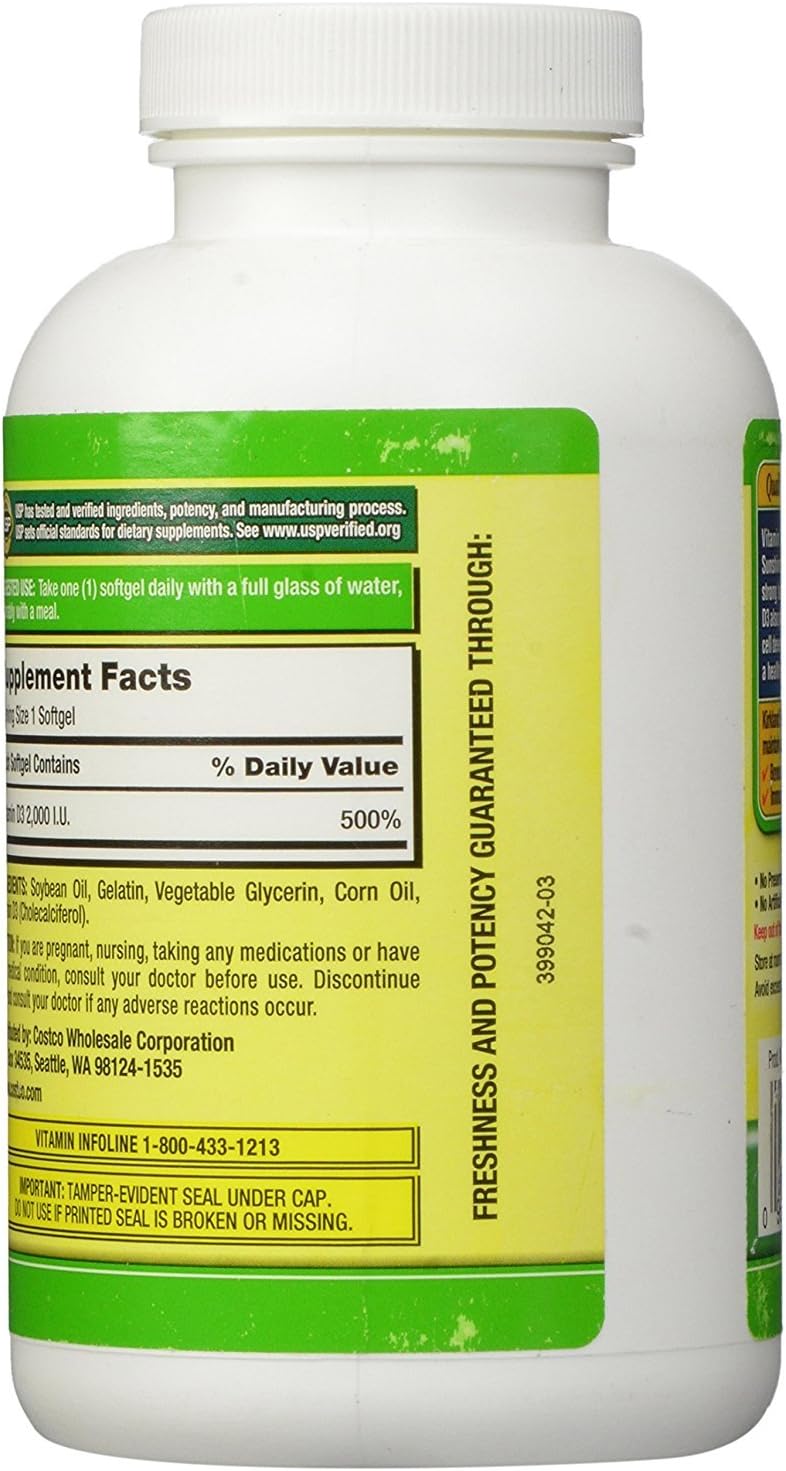 Kirkland Signature Extra Strength Vitamin D3 2000 IU, 600 Softgels (3-Pack) - görsel 3