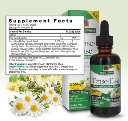 Nature's Answer Tense-Ease with Ashwagandha 2000mg 60 ml Liquid Extract - Mood Support