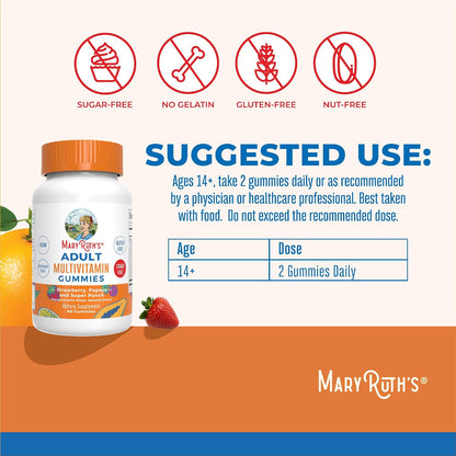 MaryRuth's Organics Multivitamin for Women and Men | Sugar Free | Adult Multimineral Gummy with Vitamin C, D, E, B Vitamins, Biotin, Zinc | Vegan | Non-GMO | Gluten-free | 60 Gummies