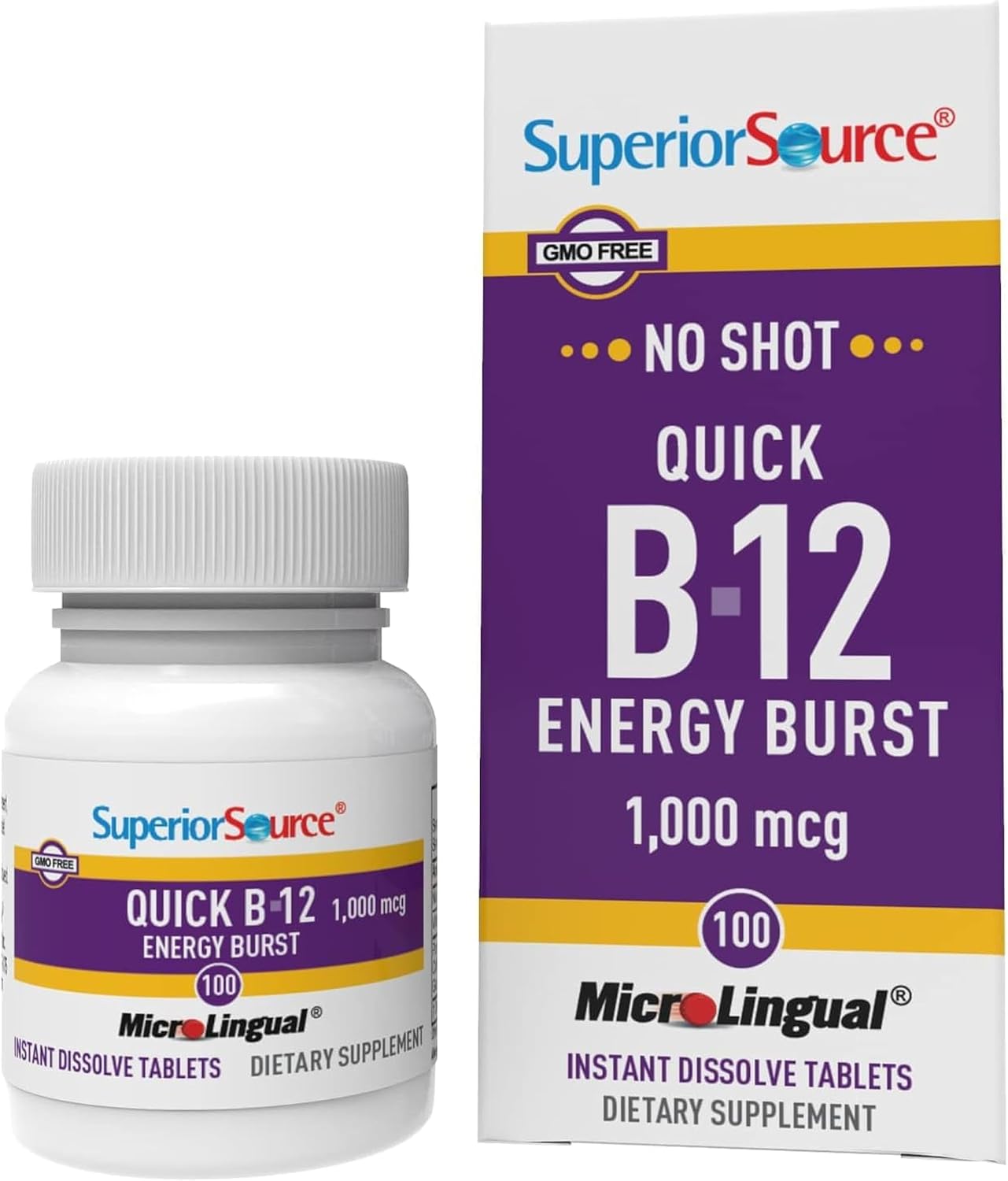 Superior Source NO Shot Quick Energy Burst B-12 1,000 mcg - 100 MicroLingual Instant Dissolve Tablets - görsel 1