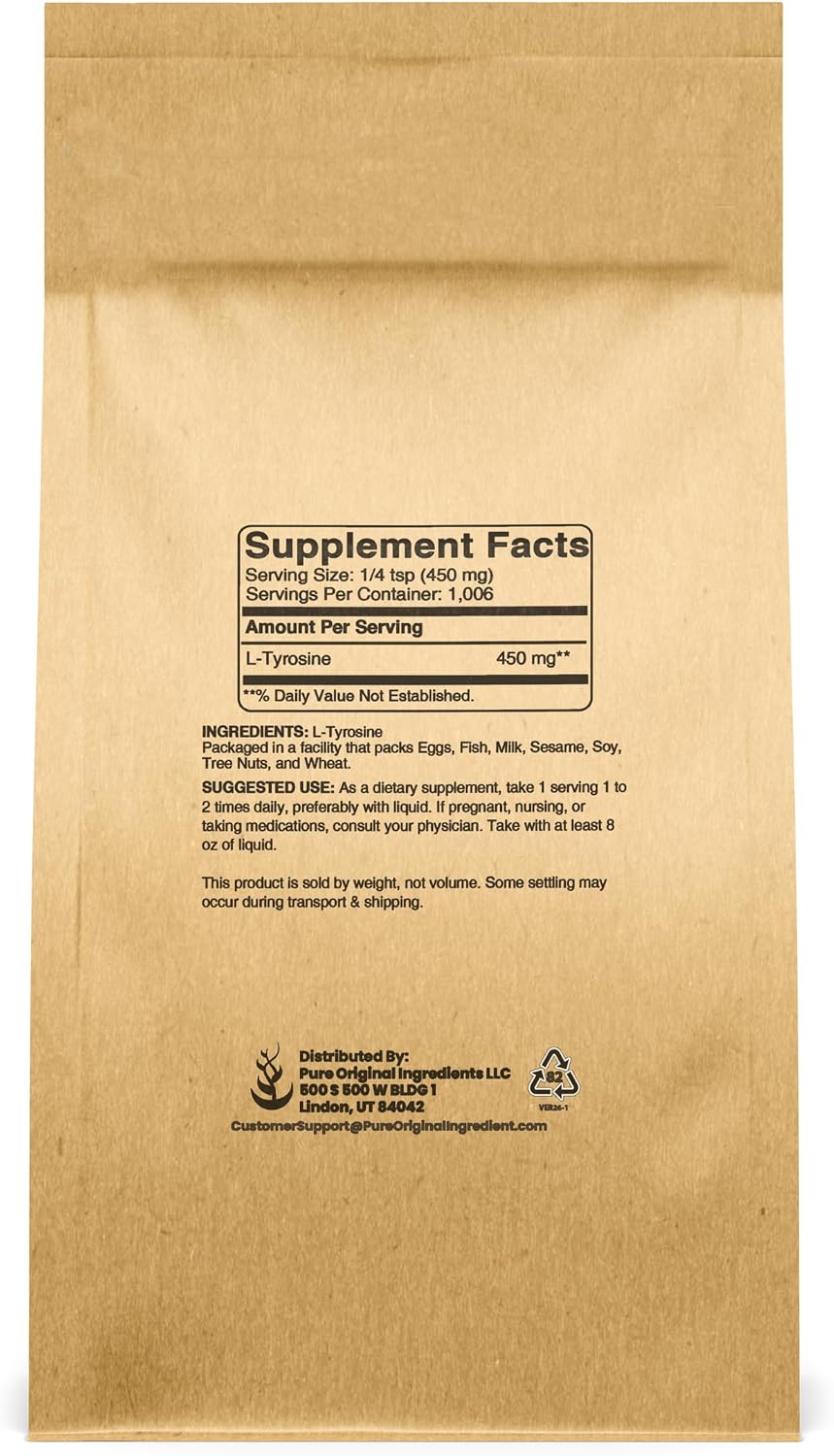 PURE ORIGINAL INGREDIENTS L-Tyrosine (454g) Powder, Non-Essential Amino Acid Supplement - görsel 2