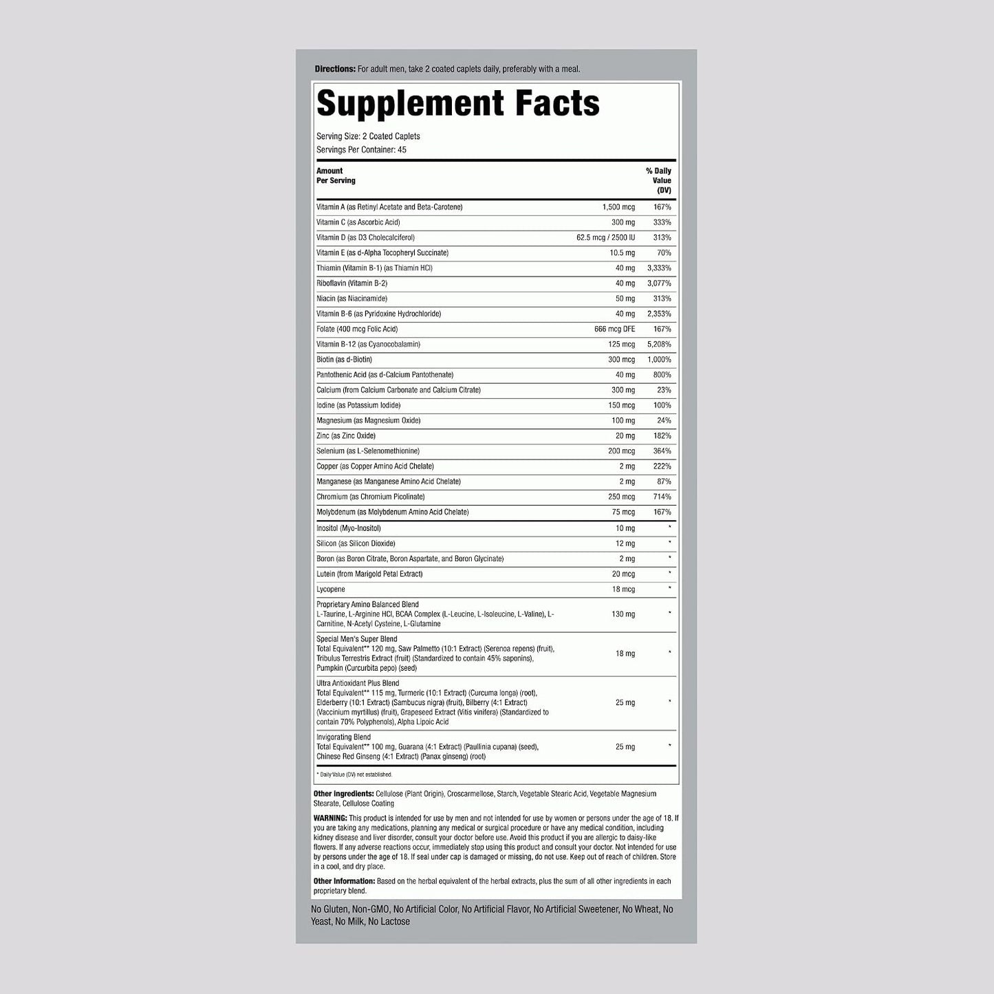 Piping Rock Men's Multivitamin – 90 Caplets - görsel 2