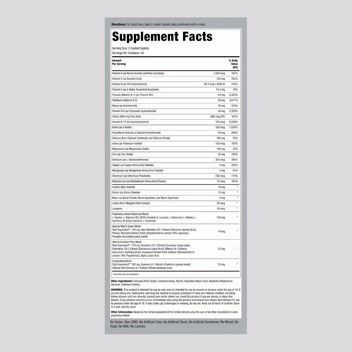 Piping Rock Men's Multivitamin – 90 Caplets - görsel 2