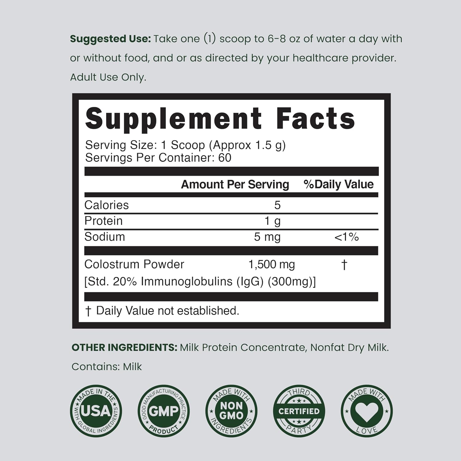 Colostrum Supplement Powder 90g (60 Servings of 1.5g Pure Bovine Colostrum Std. to Contain 20% IgG Immunoglobulins) Grass Fed Powder - No Fillers, Third-party Tested, Unflavoured & Non-GMO - görsel 7
