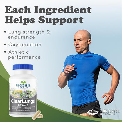 Ridgecrest Herbals ClearLungs Sport, Lung Support with Cordyceps, Rhodiola (60 Capsules)