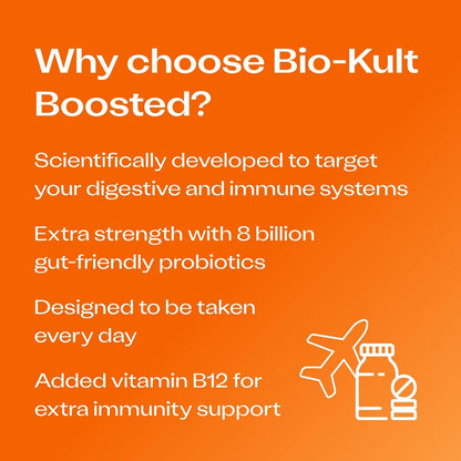 Bio-Kult Boosted Extra Strength Probiotic Supplement for Digestive Health, Immune System Support, and Gut Flora Balance, with Vitamin B12 – 30 Capsules