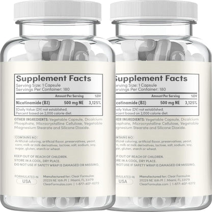 Vitamin B3 Nicotinamide 500mg – Flush-Free Niacin Supplement for Energy, Skin & Nervous System Support – NAD Precursor (360 – Image 3