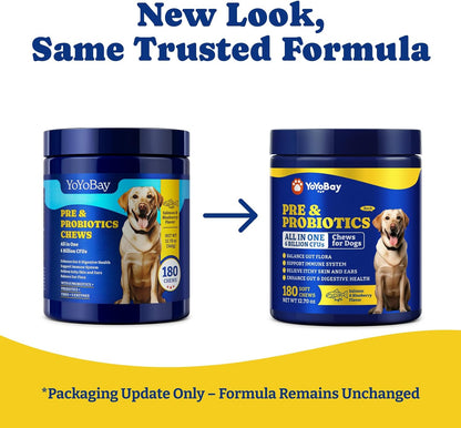 YoYoBay Probiotics for Dogs - 6 Billion CFUs, 180 Soft Chews, Salmon & Blueberry Flavour