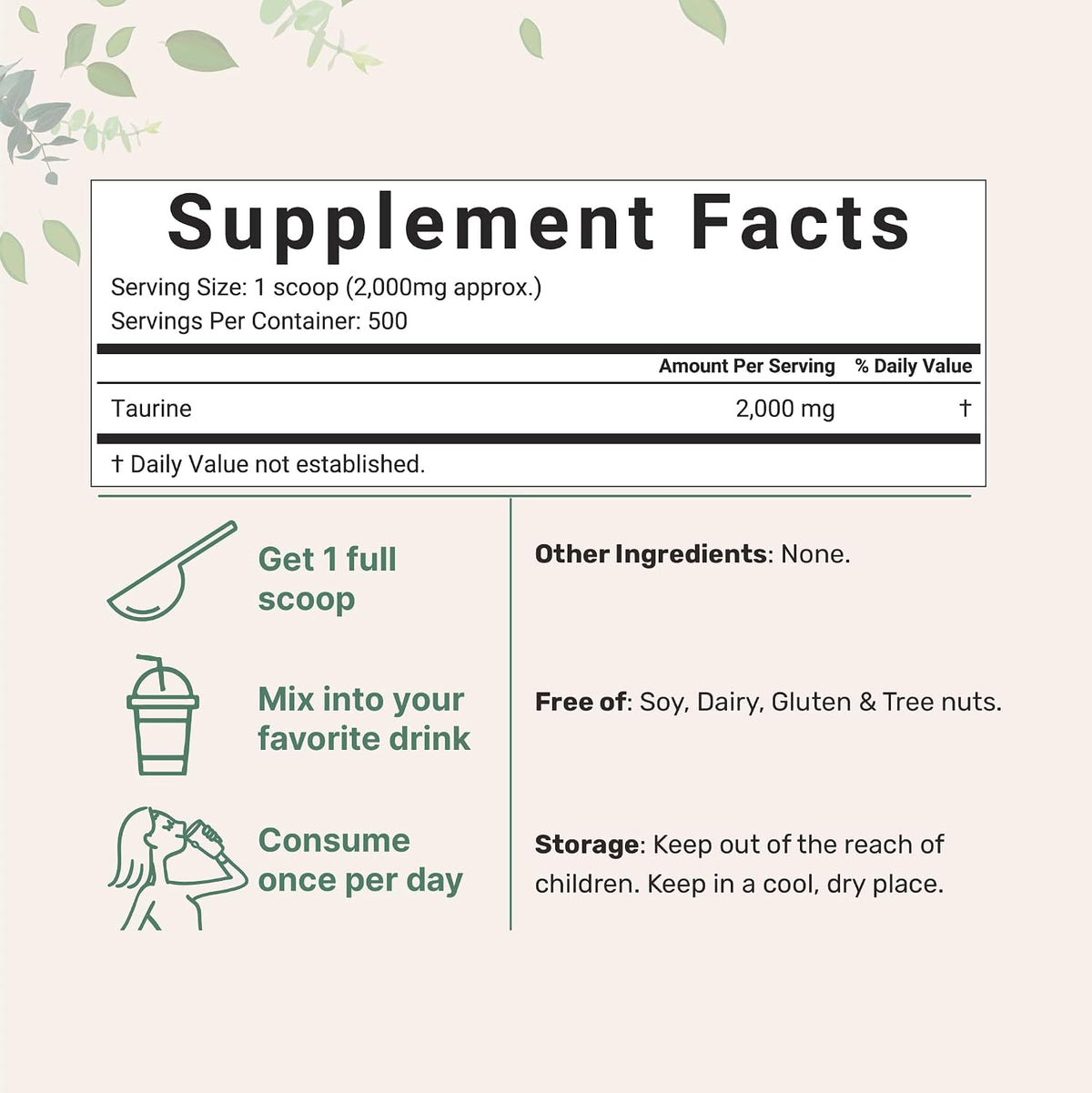 Micro Ingredients Taurine Powder - 1 kg, 2000mg per Serving, Unflavoured, Pure Free Form Amino Acid - görsel 2