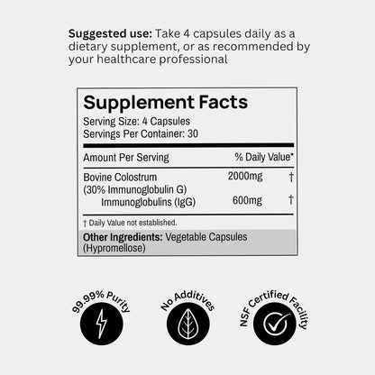 Bod Colostrum Capsules - Bovine Colostrum Supplement with 30% IgG, 30 Servings