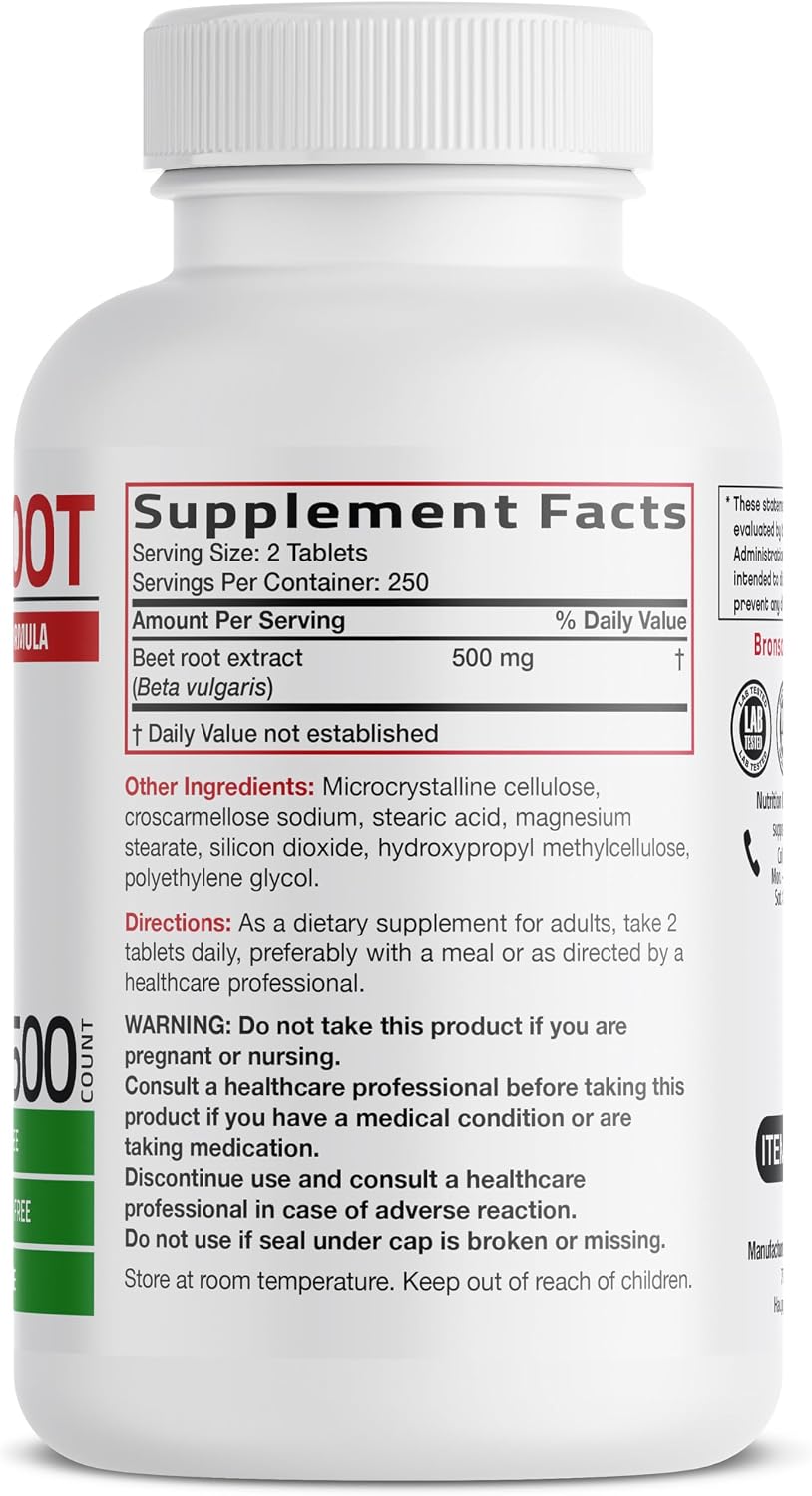 Bronson Beet Root Extra Strength, Non-GMO, 500 Vegetarian Tablets - görsel 2