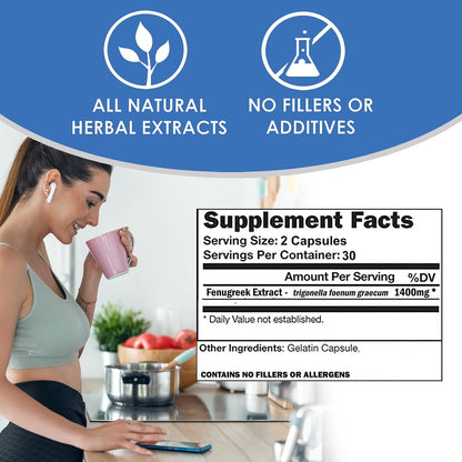 VH Nutrition Fenugreek+ - 1400mg Extra Strength Fenugreek Capsules for Vitality and Energy - 60 Gluten-Free Capsules