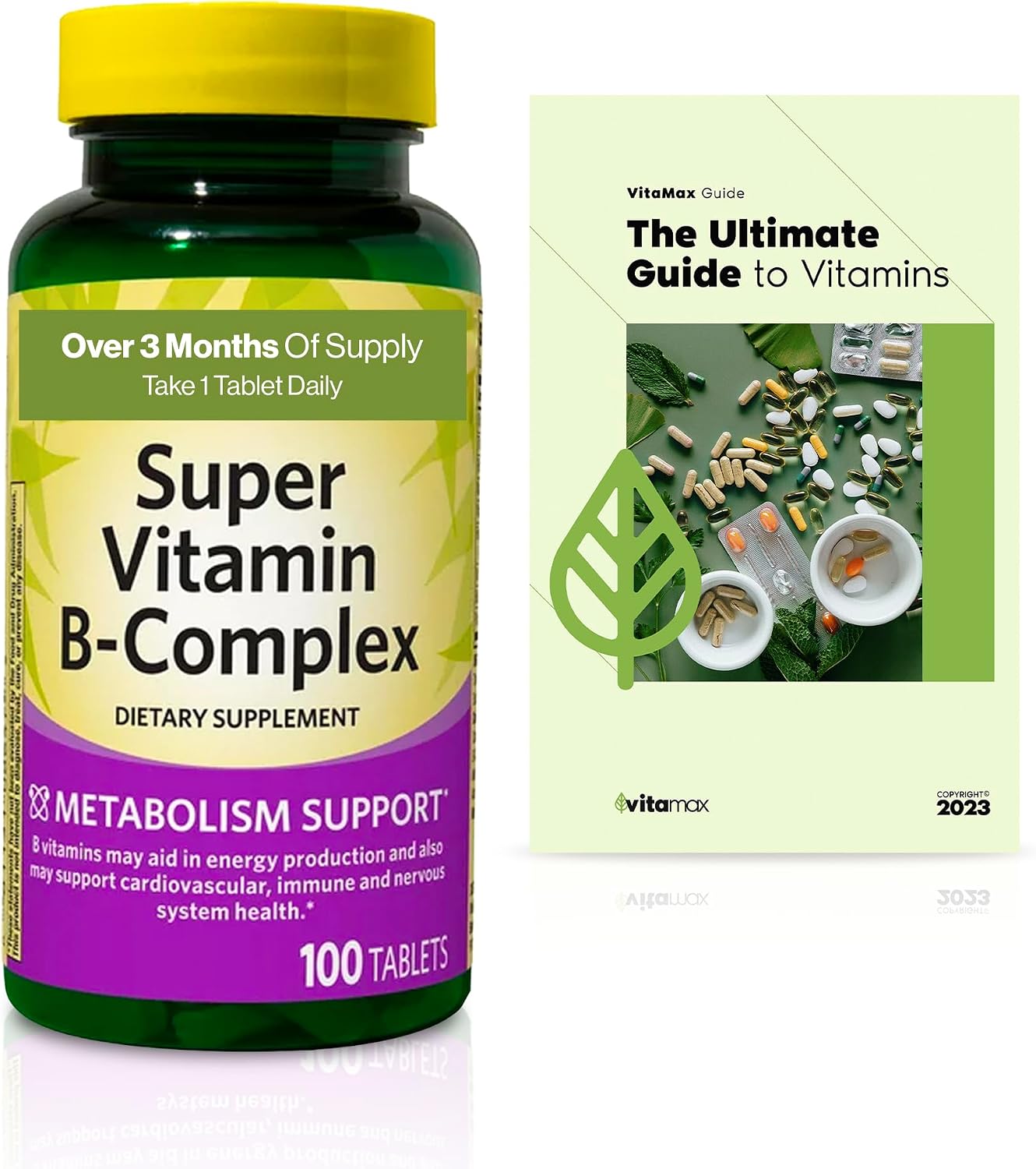 Spring Valley Super Vitamin B-Complex Tablets Food Supplement Value Size, 100 Tablets (Over 3 Months' Supply) + Exclusive VitaMax Vitamin Guide (2 Items) - görsel 1