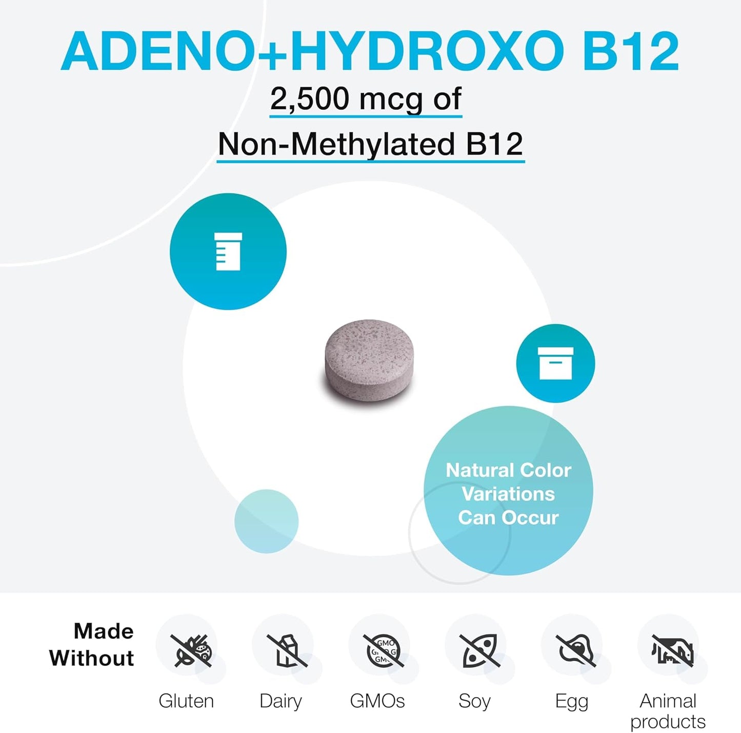 XYMOGEN Adeno+Hydroxo B12 - 2,500 mcg Non-Methylated Vitamin B12 - Quick-Dissolve Tablets - Fruit Punch - 60 Tablets - görsel 3