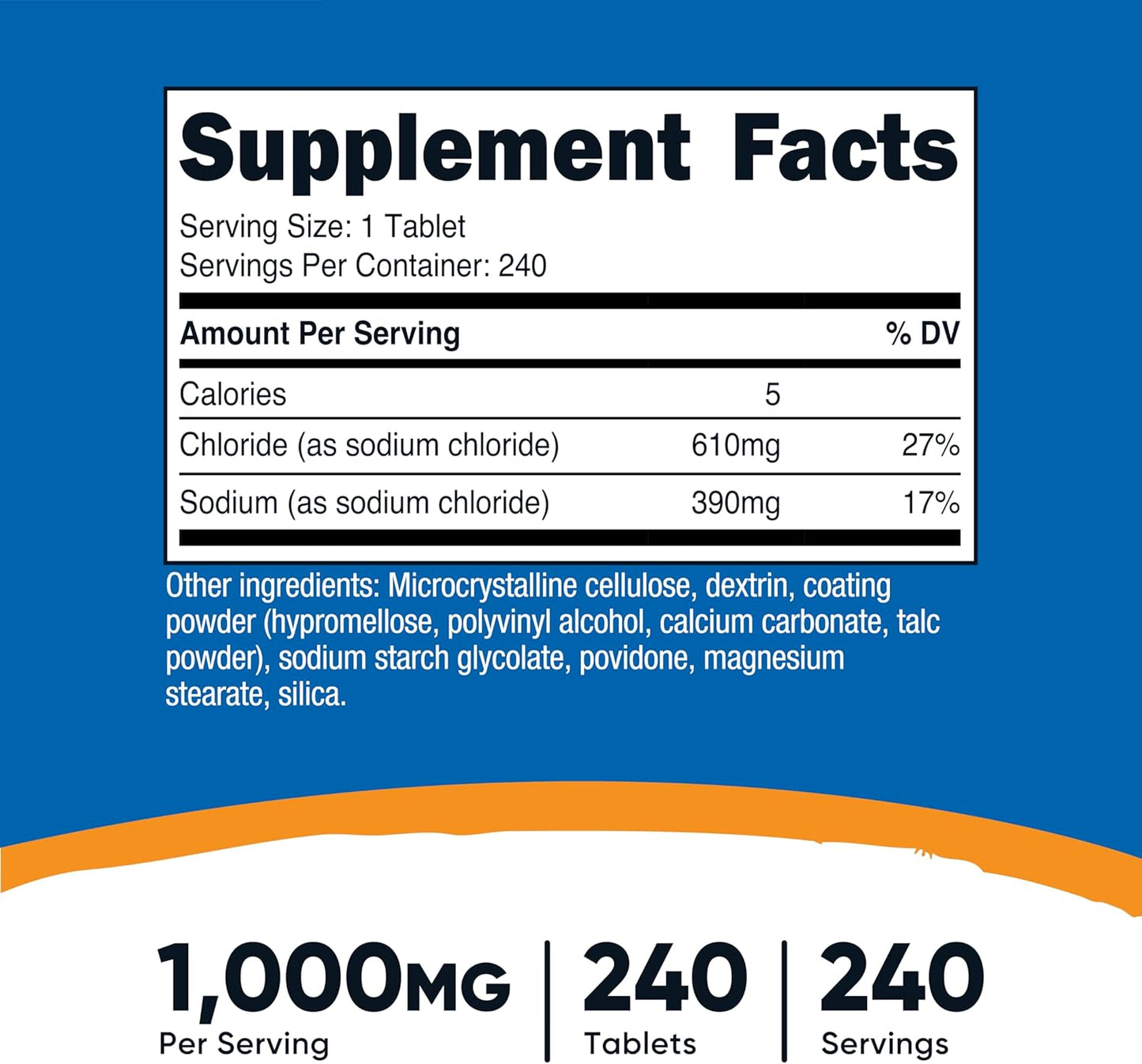 Nutricost Sodium Chloride 1000mg, 240 Tablets - Salt Tablets, Non-GM, Gluten-free - görsel 2