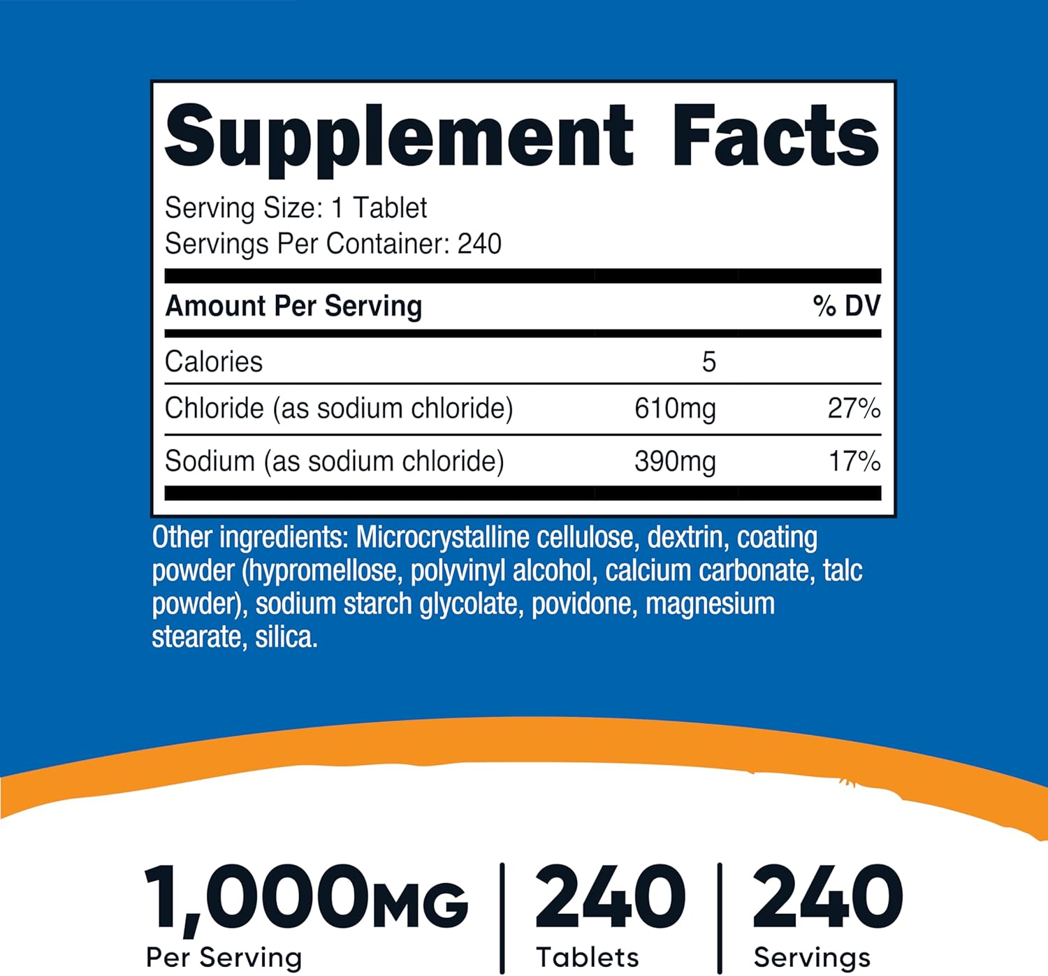 Nutricost Sodium Chloride 1000mg, 240 Tablets - Salt Tablets, Non-GM, Gluten-free - görsel 2
