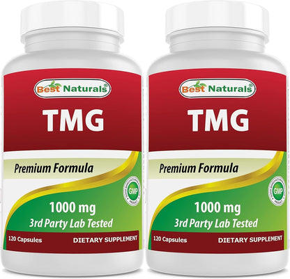 Best Naturals TMG (Trimethylglycine) Betaine Anhydrous 1000 mg, 120 Capsules (Pack of 3)