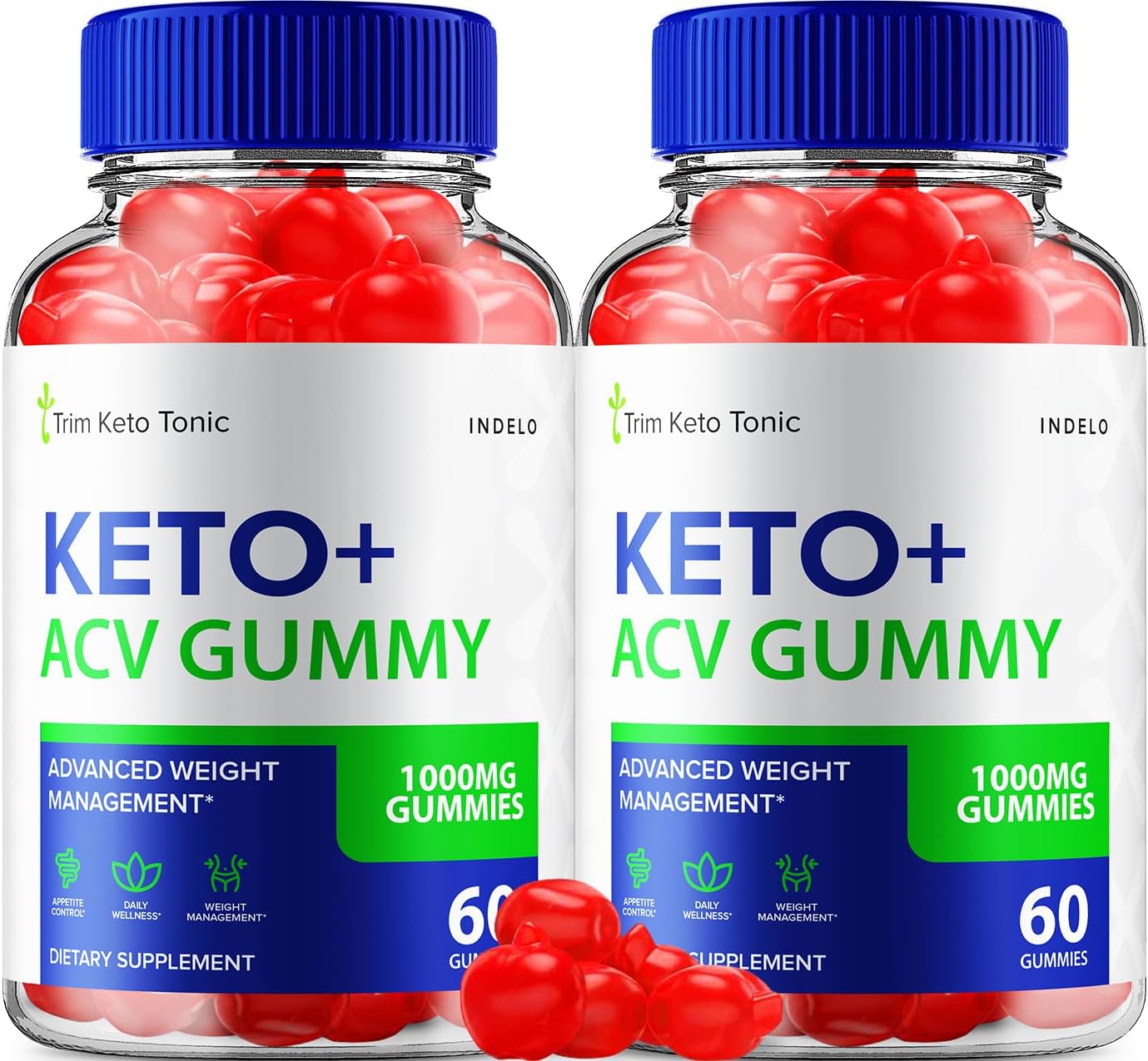 Trim Keto Tonic Keto ACV Gummies (Pack of 2) – Dietary Supplement with Apple Cider Vinegar, B12, Beet Juice & Pomegranate Powder – 120 Gummies - görsel 1
