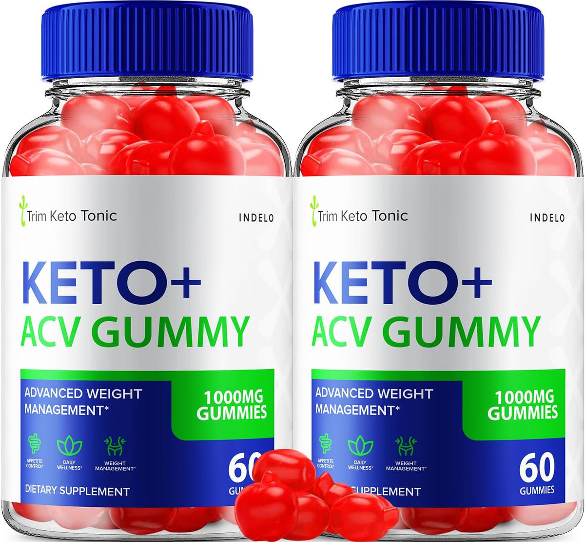 Trim Keto Tonic Keto ACV Gummies (Pack of 2) – Dietary Supplement with Apple Cider Vinegar, B12, Beet Juice & Pomegranate Powder – 120 Gummies - görsel 1
