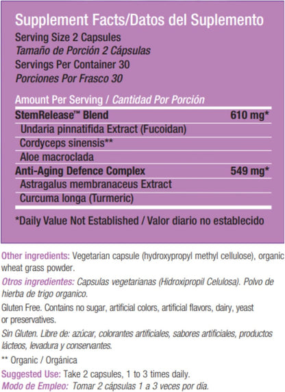Stemrelease3 Advanced Stem Cell Nutrition for Natural Renewal and Vitality, Exclusive Blend for Supporting Telomere Health, 60 Capsules