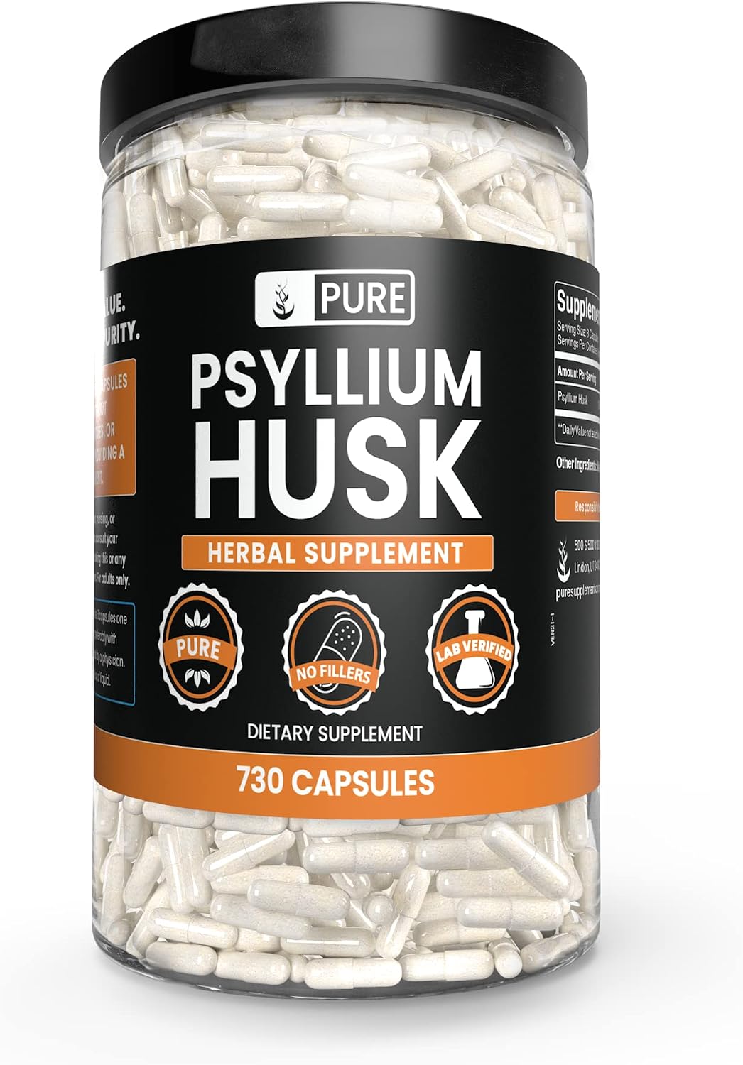 PURE ORIGINAL INGREDIENTS Psyllium Husk (730 Capsules) No Magnesium Or Rice Fillers, Always Pure, Lab Verified - görsel 1