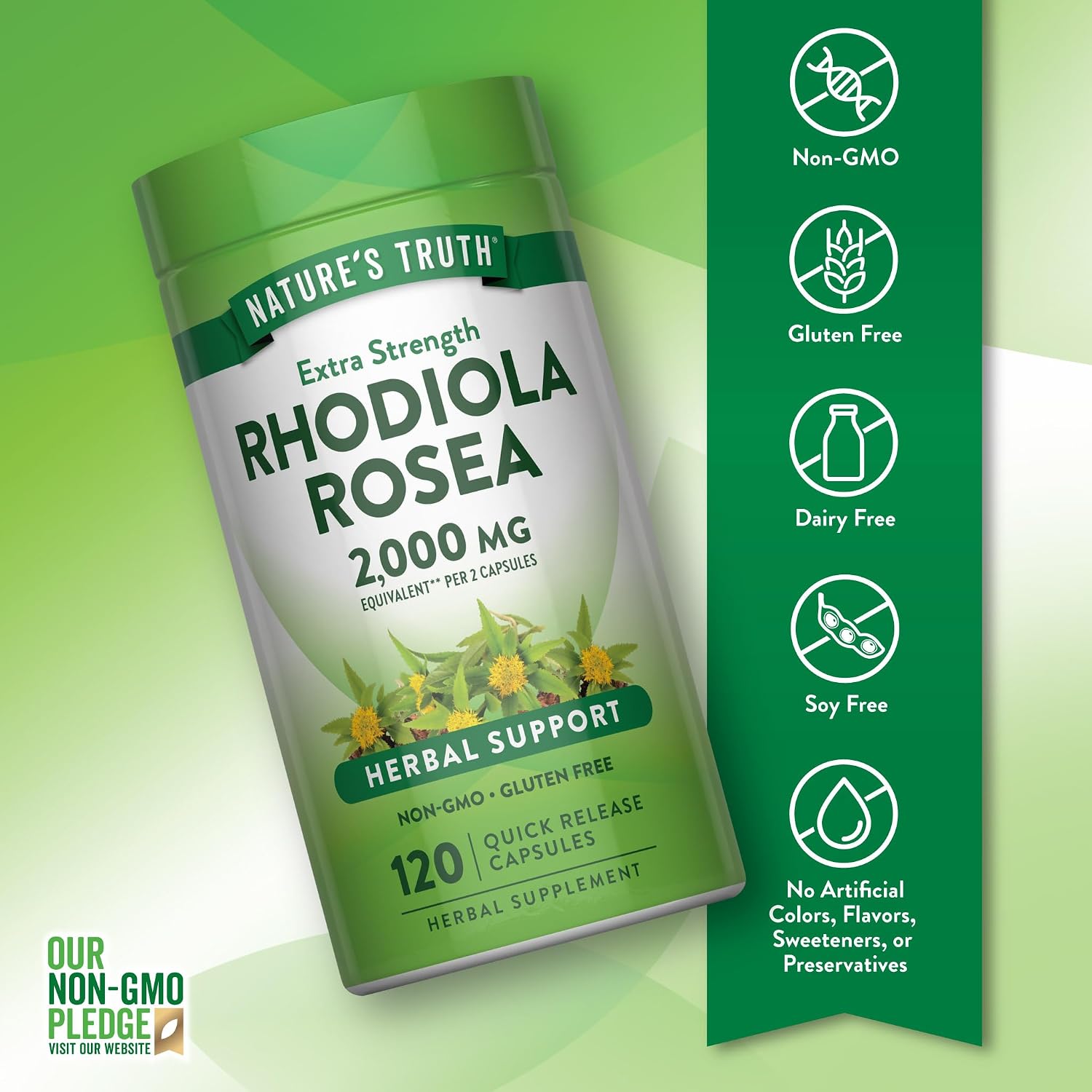Nature's Truth Rhodiola Rosea | 120 Capsules | Non-GM & Gluten-Free Adaptogen Supplement - görsel 3