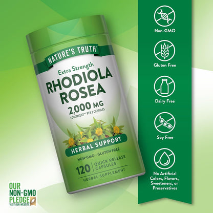 Nature's Truth Rhodiola Rosea | 120 Capsules | Non-GM & Gluten-Free Adaptogen Supplement