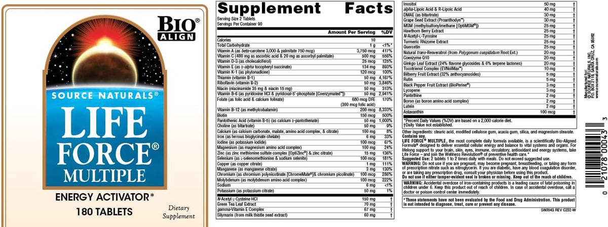 Source Naturals Life Force Multiple, Energy Activator - 180 Tablets - görsel 4