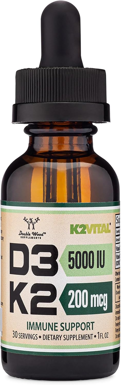 Double Wood Vitamin D3 K2 5,000 IU Liquid Drops with All-Trans K2 MK-7 - görsel 1