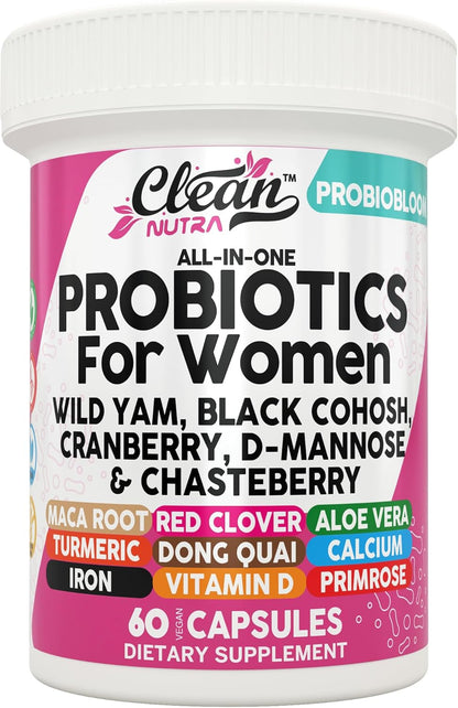 Clean Nutraceuticals ProbioBloom Probiotics for Women with D-Mannose & Cranberry - 60 Capsules
