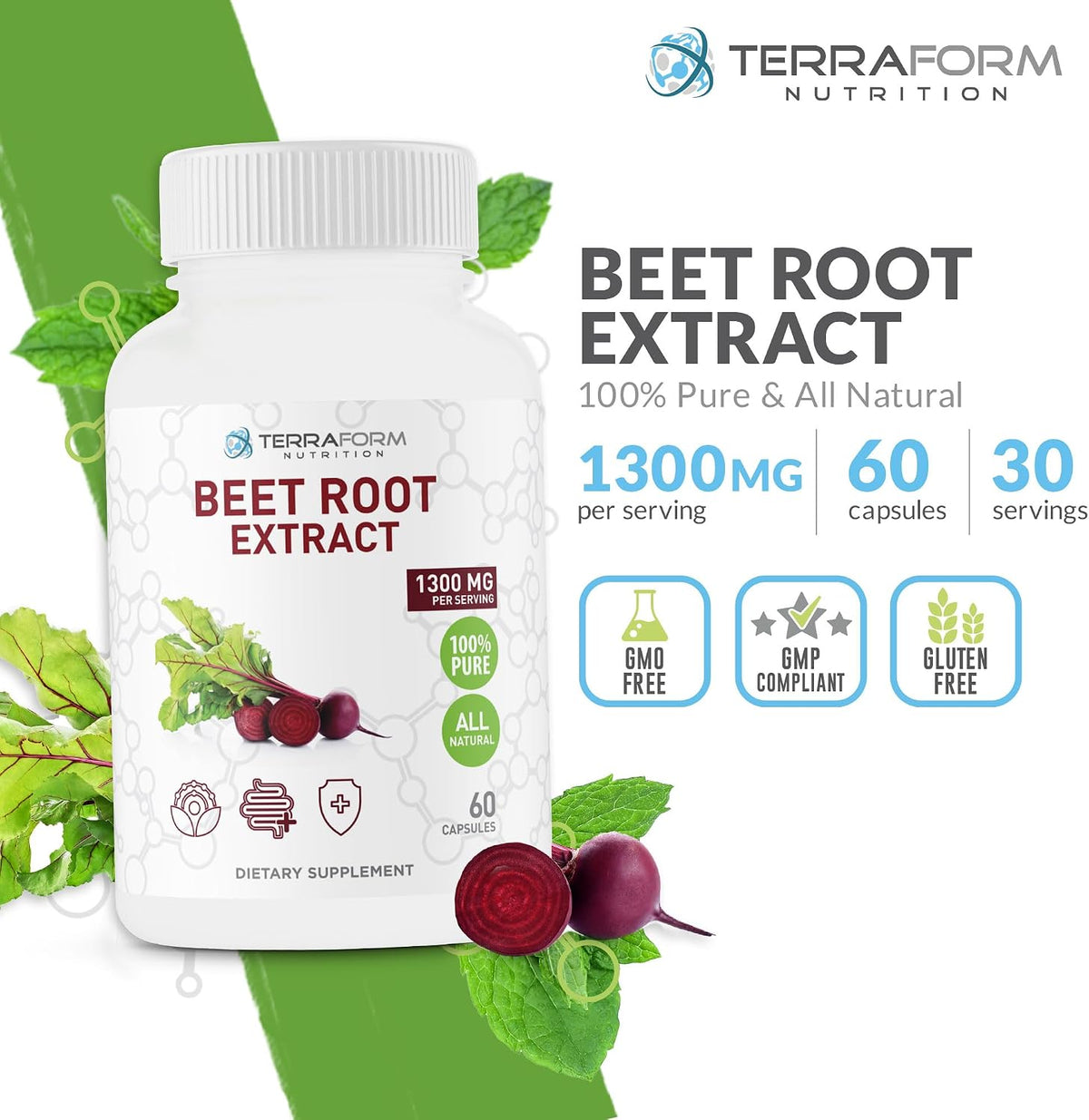 Red Beetroot Extract 1300mg – Powdered Beetroot Supplement – 60 Vegan Capsules - görsel 2