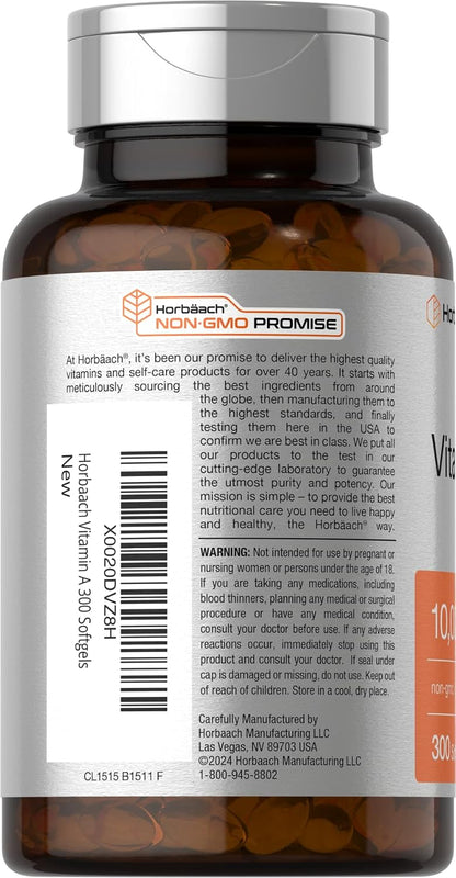 Horbäach Vitamin A 10,000 IU Softgels - 300 Count - Non-GM, Gluten-free Supplement