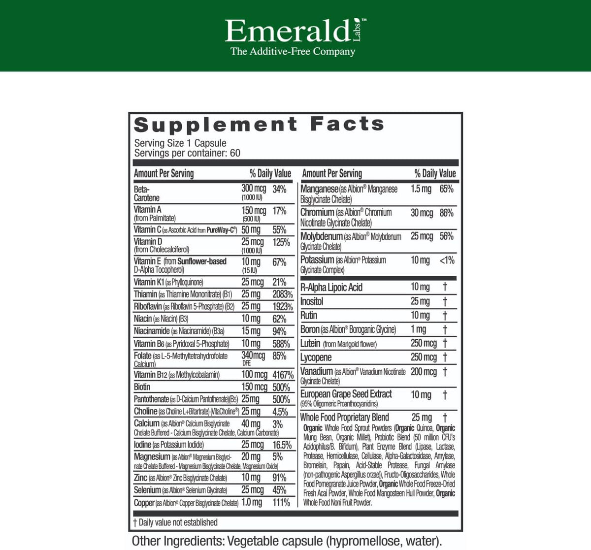 EMERALD LABS Complete 1-Daily Multivitamin - 60 Vegetable Capsules - görsel 2