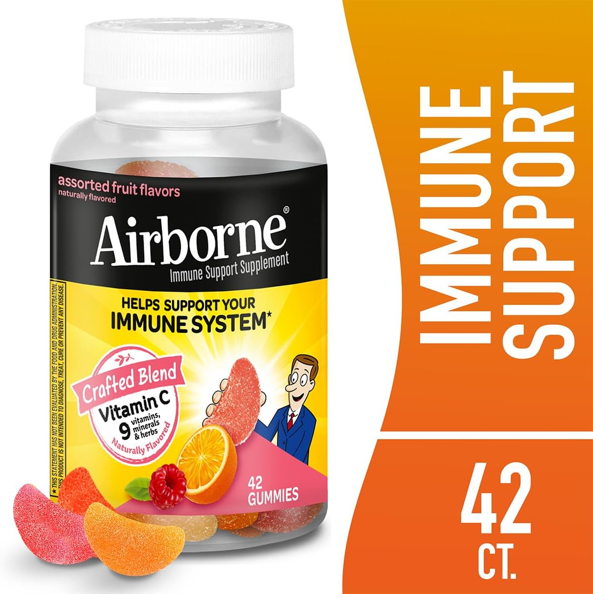 Airborne 750mg Vitamin C Immune Support Gummies for Adults, Assorted Fruit Flavour, Gluten-Free (42 Count, 2-Pack) - görsel 2