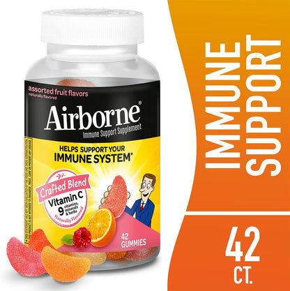Airborne 750mg Vitamin C Immune Support Gummies for Adults, Assorted Fruit Flavour, Gluten-Free (42 Count, 2-Pack)