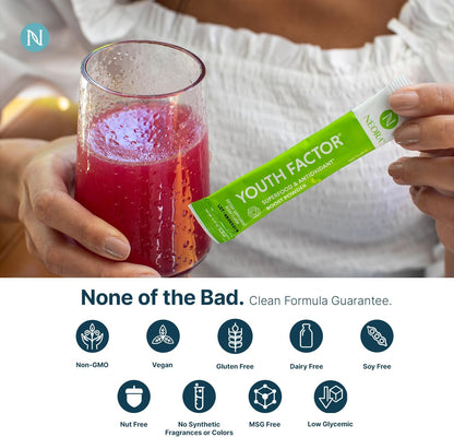 NEORA Youth Factor – Superfood Boost Powder – pH Balance, Hair Skin and Nails Support, Fruits & Vegetables Equivalent, Nutrient Absorption – 30 Packets