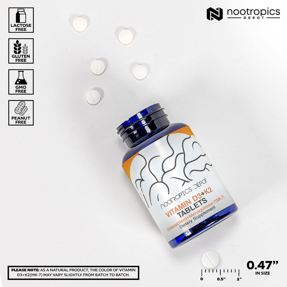 Nootropics Depot Vitamin D3 + K2 with Vitamin C Tablets – 365 Count (5000 IU) - görsel 3