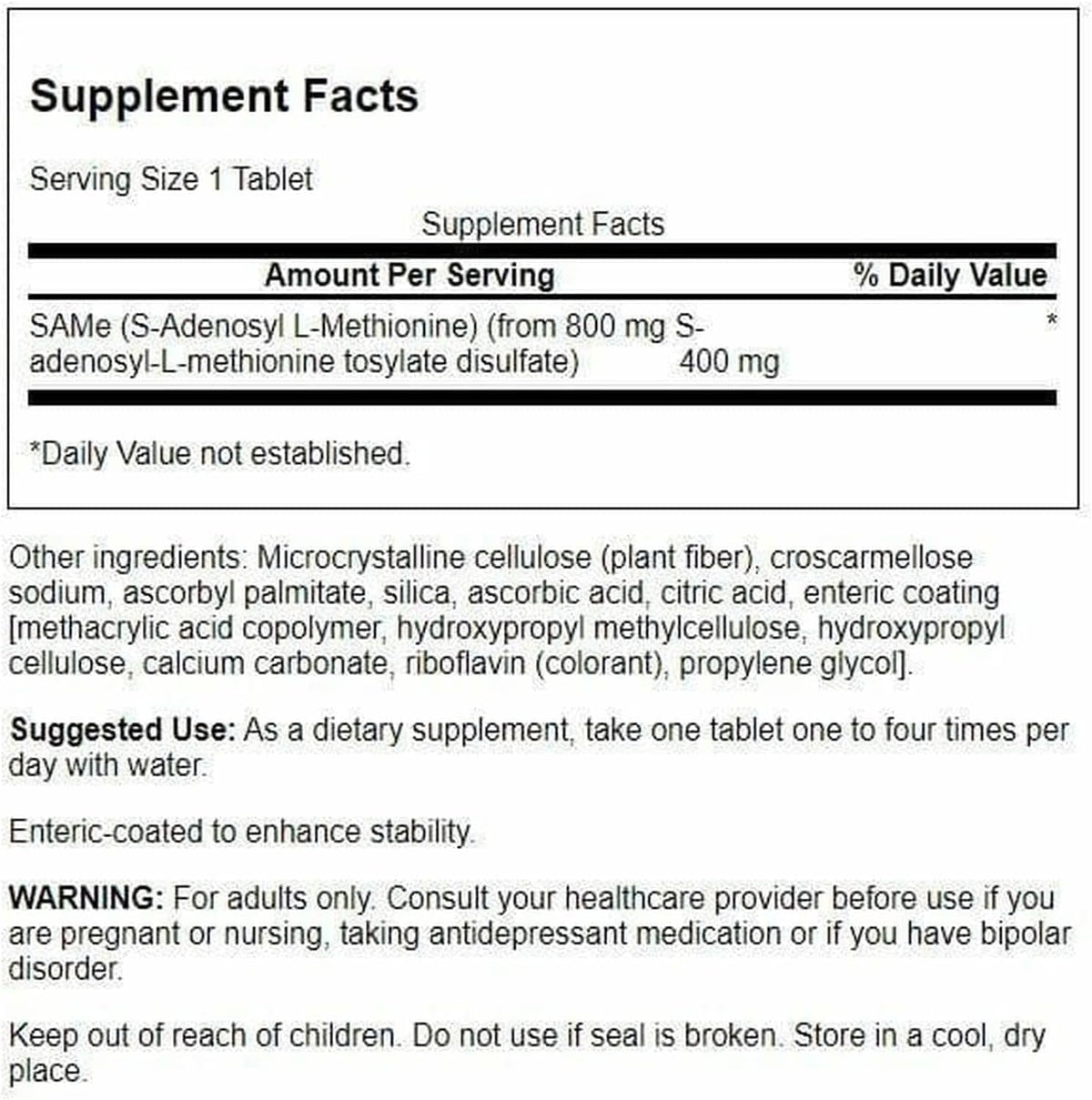 Swanson Ultra High Potency SAM-e 400 mg, 30 Tablets - görsel 2