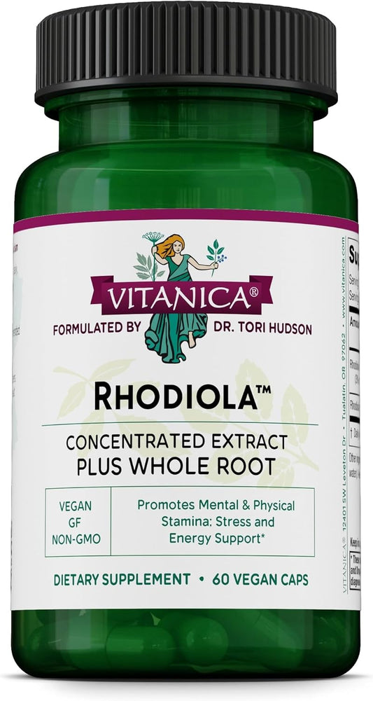 Vitanica Rhodiola Rosea Root Extract 200mg, Doctor Formulated, 3% Rosavins & 1% Salidroside, Vegan, 60 Capsules