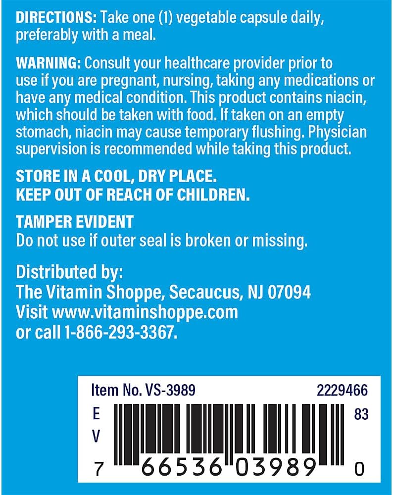 The Vitamin Shoppe Niacin Cholesterol Support 500, 100 Vegetable Capsules - görsel 3